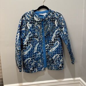 Blair Blue and White Patterned Reversible Quilted Jacket